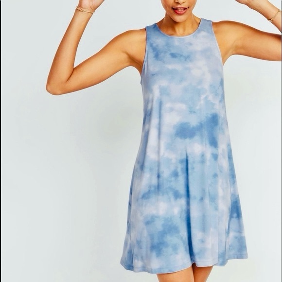 SALE Old Navy Tie-Dye Light Blue Sleeveless Swing Dress - Sz L! - Picture 1 of 7